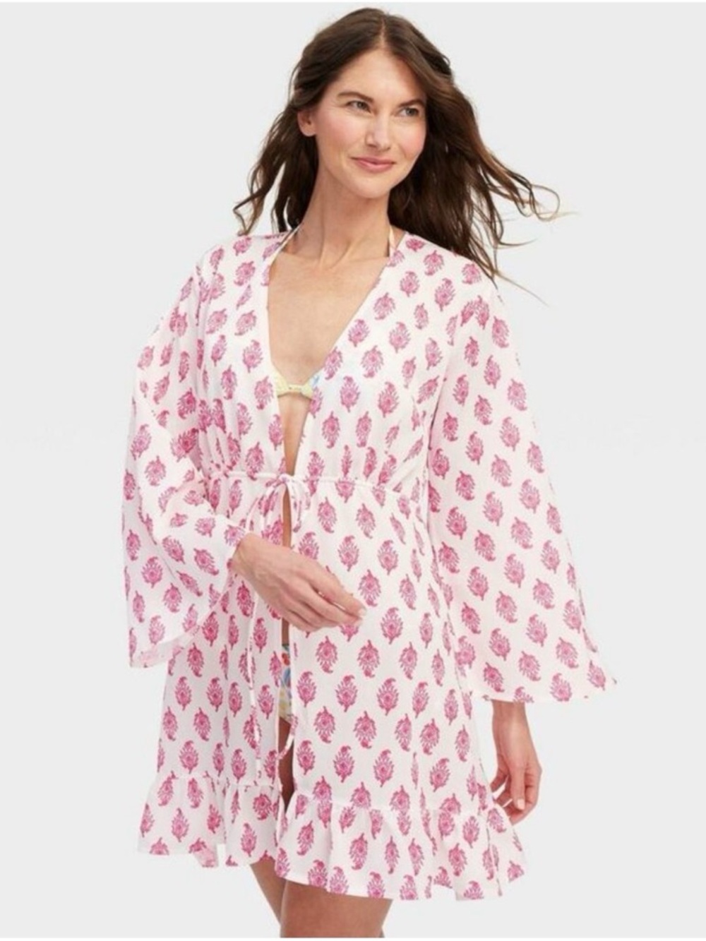 Roller Rabbit - Women's Bouquet Tie-Front Swimsuit Cover Up Pink - Small NWT